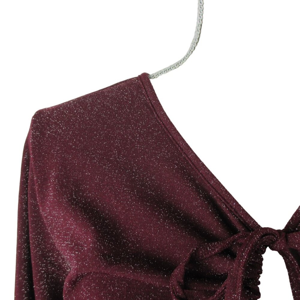 Savage Fenty Burgundy Sleep & Shine long sleeve cropped tee 3X NEW Coquette - Picture 6 of 9